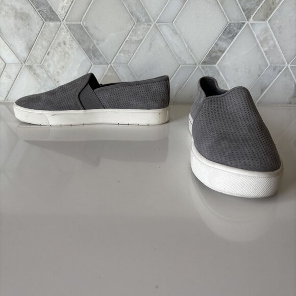 Vince Shoes - Vince Size 7M Perforated Suede Dark Gray Grey Platform Slip On Sneaker White